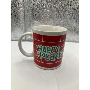 Houston Foods HF Christmas Mug Red Brick Happy Holidays Ceramic Coffee Cup